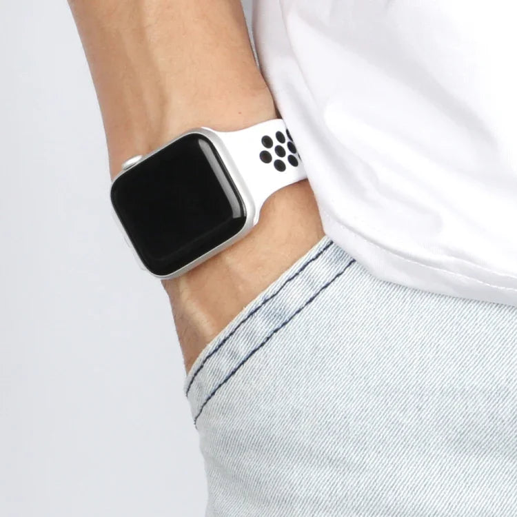 สายรัดนาฬิกาซิลิโคนยืดหยุ่นสำหรับ Apple Watch Series 6 & SE & 5 & 4 44mm / 3 & 2 & 1 42mm, 150mm (ดำ ขาว), 150mm (ชมพูอ่อน ขาว), 150mm (น้ำเงิน ขาว), 160mm (ชมพูอ่อน ขาว)