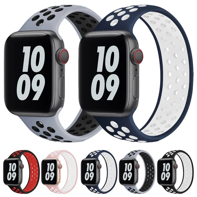 สายรัดนาฬิกาซิลิโคนยืดหยุ่นสำหรับ Apple Watch Series 6 & SE & 5 & 4 44mm / 3 & 2 & 1 42mm, 150mm (ดำ ขาว), 150mm (ชมพูอ่อน ขาว), 150mm (น้ำเงิน ขาว), 160mm (ชมพูอ่อน ขาว)