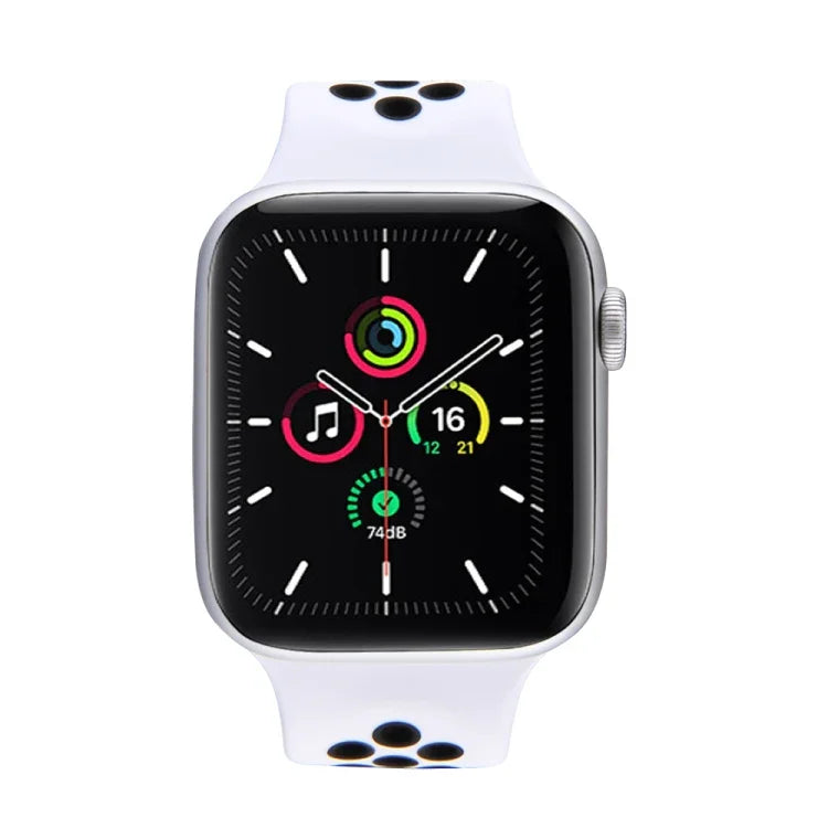 สายรัดนาฬิกาซิลิโคนยืดหยุ่นสำหรับ Apple Watch Series 6 & SE & 5 & 4 40mm / 3 & 2 & 1 38mm, ความยาว: 160mm, 160mm (ขาว ดำ), 160mm (ดำ), 160mm (ดำ เหลือง), 160mm (ดำ เทา), 160mm (แดง ดำ), 160mm (ดำ ขาว), 160mm (ดำ แดง)
