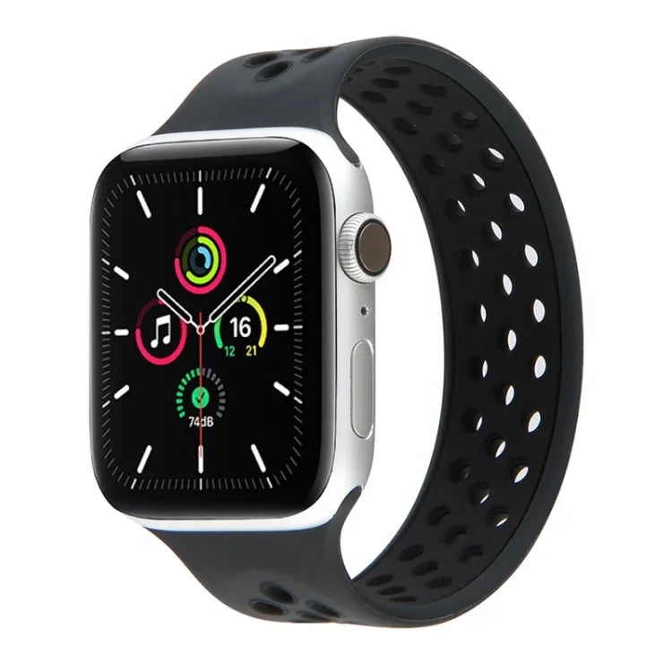 สายรัดนาฬิกาซิลิโคนยืดหยุ่นสำหรับ Apple Watch Series 6 & SE & 5 & 4 40mm / 3 & 2 & 1 38mm, ความยาว: 160mm, 160mm (ขาว ดำ), 160mm (ดำ), 160mm (ดำ เหลือง), 160mm (ดำ เทา), 160mm (แดง ดำ), 160mm (ดำ ขาว), 160mm (ดำ แดง)