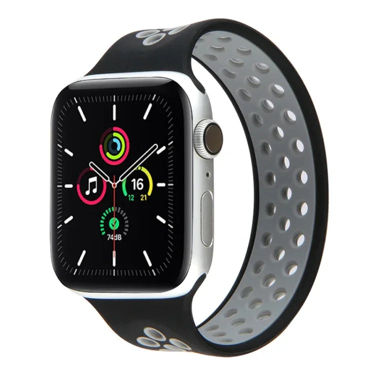 สายรัดนาฬิกาซิลิโคนยืดหยุ่นสำหรับ Apple Watch Series 6 & SE & 5 & 4 40mm / 3 & 2 & 1 38mm, ความยาว: 160mm, 160mm (ขาว ดำ), 160mm (ดำ), 160mm (ดำ เหลือง), 160mm (ดำ เทา), 160mm (แดง ดำ), 160mm (ดำ ขาว), 160mm (ดำ แดง)