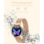 นาฬิกาอัจฉริยะสำหรับผู้หญิงหน้าจอสี TFT 1.3 นิ้ว รุ่น F80 กันน้ำมาตรฐาน IP68 รองรับการตรวจวัดอุณหภูมิร่างกาย / ตรวจวัดความดันโลหิต / เตือนรอบเดือน