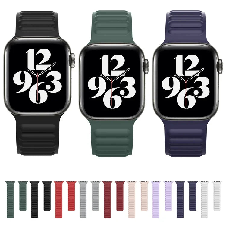 สายรัดนาฬิกาซิลิโคนโซ่แม่เหล็กสำหรับ Apple Watch Series 6 & SE & 5 & 4 44mm / 3 & 2 & 1 42mm, สำหรับ Apple Watch Series 7 45mm / 6 & SE & 5 & 4 44mm / 3 & 2 & 1 42mm