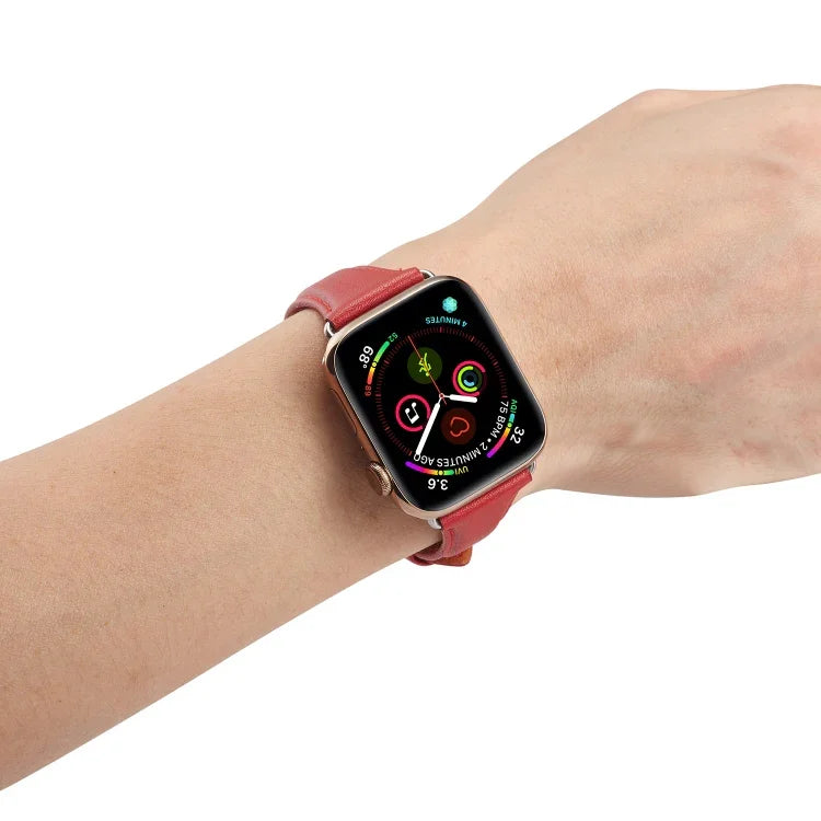 สายรัดนาฬิกาหนังแท้สำหรับ Apple Watch Series 6 & SE & 5 & 4 44mm / 3 & 2 & 1 42mm, สำหรับ Apple Watch Series 7 45mm / 6 & SE & 5 & 4 44mm / 3 & 2 & 1 42mm, สำหรับ Apple Watch Ultra 49mm / Series 8&7 45mm / SE 2&6&SE&5&4 44mm / 3&2&1 42mm