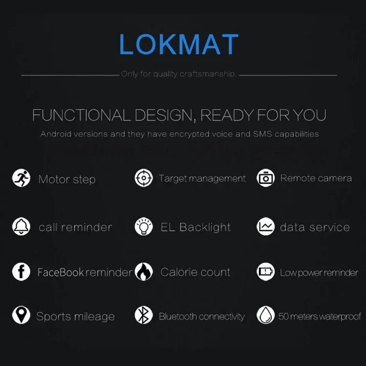 นาฬิกาอัจฉริยะ Lokmat MK16 หน้าจอ LCD กันน้ำ 50 ม. รองรับการแจ้งเตือนข้อมูล / ควบคุมกล้องระยะไกล / ตรวจจับการเคลื่อนไหวเดิน