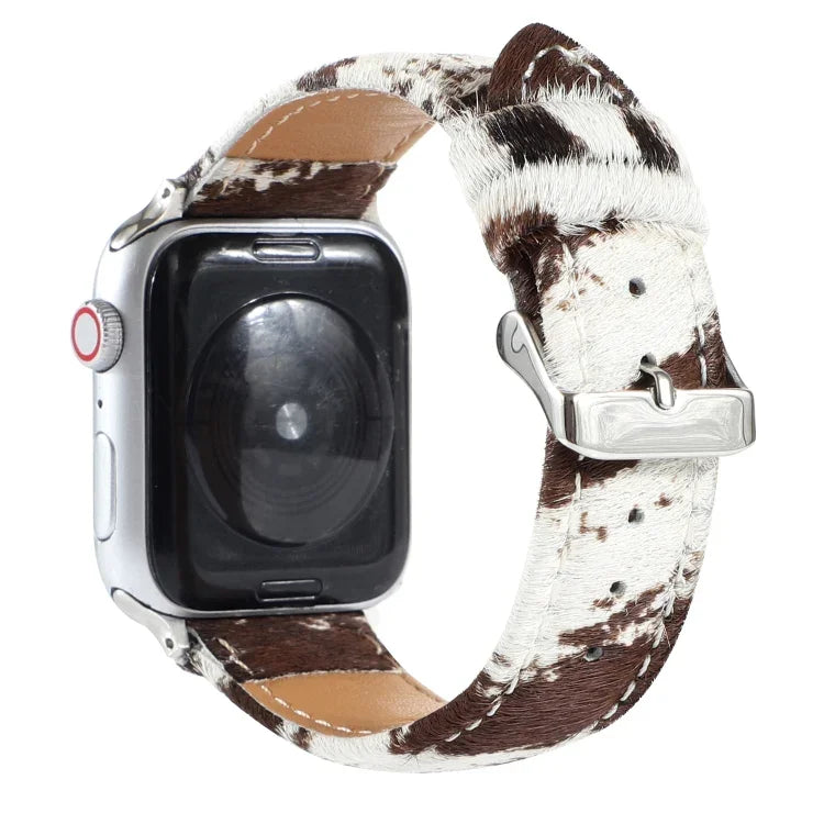สายหนังลายเสือดาวขนม้าฟูฟ่อง สำหรับ Apple Watch Ultra 49mm / Series 8&7 45mm / SE 2&6&SE&5&4 44mm / 3&2&1 42mm, สำหรับ Apple Watch Series 8&7 41mm / SE 2&6&SE&5&4 40mm / 3&2&1 38mm