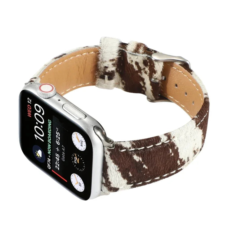 สายหนังลายเสือดาวขนม้าฟูฟ่อง สำหรับ Apple Watch Ultra 49mm / Series 8&7 45mm / SE 2&6&SE&5&4 44mm / 3&2&1 42mm, สำหรับ Apple Watch Series 8&7 41mm / SE 2&6&SE&5&4 40mm / 3&2&1 38mm