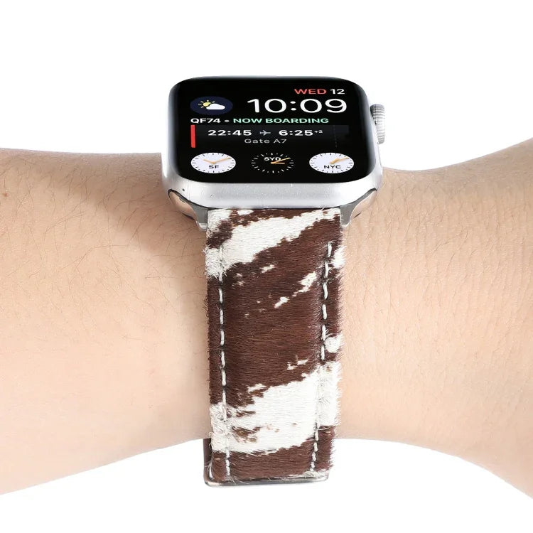 สายหนังลายเสือดาวขนม้าฟูฟ่อง สำหรับ Apple Watch Ultra 49mm / Series 8&7 45mm / SE 2&6&SE&5&4 44mm / 3&2&1 42mm, สำหรับ Apple Watch Series 8&7 41mm / SE 2&6&SE&5&4 40mm / 3&2&1 38mm