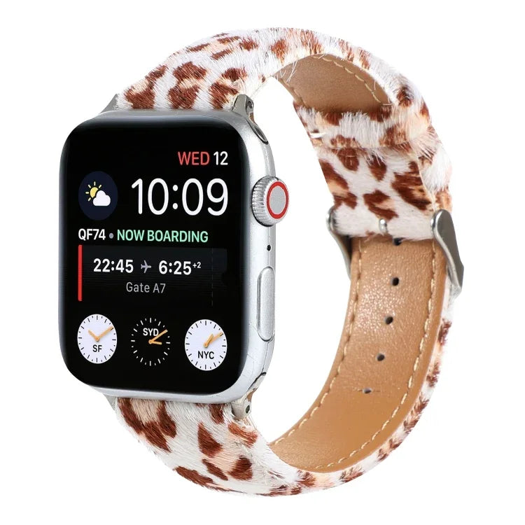 สายหนังลายเสือดาวขนม้าฟูฟ่อง สำหรับ Apple Watch Ultra 49mm / Series 8&7 45mm / SE 2&6&SE&5&4 44mm / 3&2&1 42mm, สำหรับ Apple Watch Series 8&7 41mm / SE 2&6&SE&5&4 40mm / 3&2&1 38mm