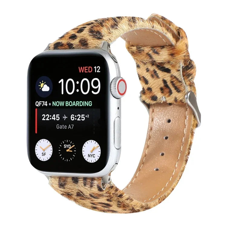 สายหนังลายเสือดาวขนม้าฟูฟ่อง สำหรับ Apple Watch Ultra 49mm / Series 8&7 45mm / SE 2&6&SE&5&4 44mm / 3&2&1 42mm, สำหรับ Apple Watch Series 8&7 41mm / SE 2&6&SE&5&4 40mm / 3&2&1 38mm