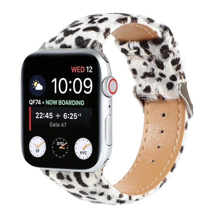 สายหนังลายเสือดาวขนม้าฟูฟ่อง สำหรับ Apple Watch Ultra 49mm / Series 8&7 45mm / SE 2&6&SE&5&4 44mm / 3&2&1 42mm, สำหรับ Apple Watch Series 8&7 41mm / SE 2&6&SE&5&4 40mm / 3&2&1 38mm