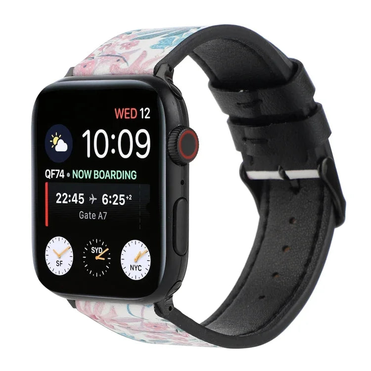 สายหนังพิมพ์ลาย สำหรับ Apple Watch Series 7 45mm / 6 & SE & 5 & 4 44mm / 3 & 2 & 1 42mm, สำหรับ Apple Watch Series 8&7 41mm / SE 2&6&SE&5&4 40mm / 3&2&1 38mm, สำหรับ Apple Watch PSeries 7 41mm / 6 & SE & 5 & 4 40mm / 3 & 2 & 1 38mm