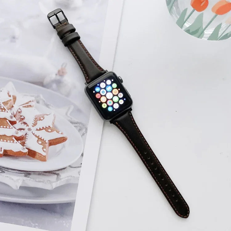 สายหนังสองด้านขนาดเล็กสวยงามสำหรับ Apple Watch Series 6 & SE & 5 & 4 40mm / 3 & 2 & 1 38mm