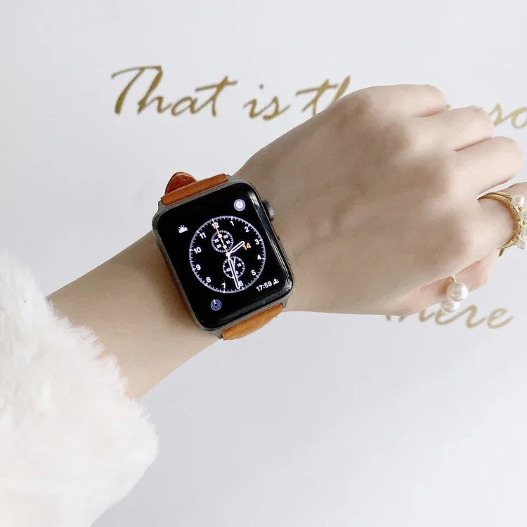สายหนังสองด้านขนาดเล็กสวยงามสำหรับ Apple Watch Series 6 & SE & 5 & 4 40mm / 3 & 2 & 1 38mm