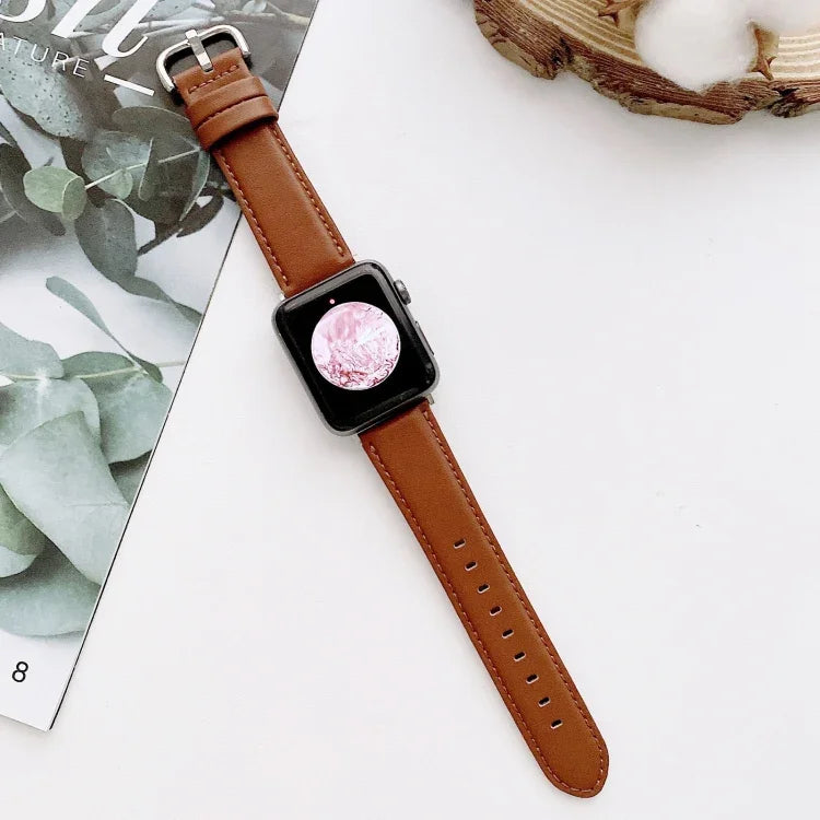 สายรัดนาฬิกาแบบหัวเข็มขัดตัว D เนื้อเรียบสำหรับ Apple Watch Series 6 & SE & 5 & 4 44mm / 3 & 2 & 1 42mm