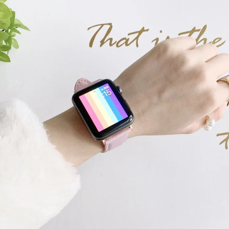 สายรัดนาฬิกาแบบหัวเข็มขัดตัว D เนื้อเรียบสำหรับ Apple Watch Series 6 & SE & 5 & 4 44mm / 3 & 2 & 1 42mm