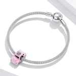 ลูกปัดรถสีชมพูเงินสเตอร์ลิง S925 อุปกรณ์ทำสร้อยข้อมือสร้อยคอ DIY ลายรถสีชมพู