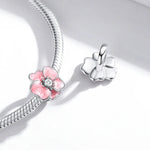 อุปกรณ์สร้อยข้อมือและสร้อยคอ DIY ลูกปัดดอกไม้สีชมพูเงินสเตอร์ลิง S925 ดอกไม้สีชมพู