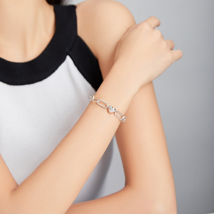 เครื่องประดับสร้อยข้อมือผู้หญิงรูปคลิปกระดาษรักเงินสเตอร์ลิง S925, 17 ซม., 19 ซม.