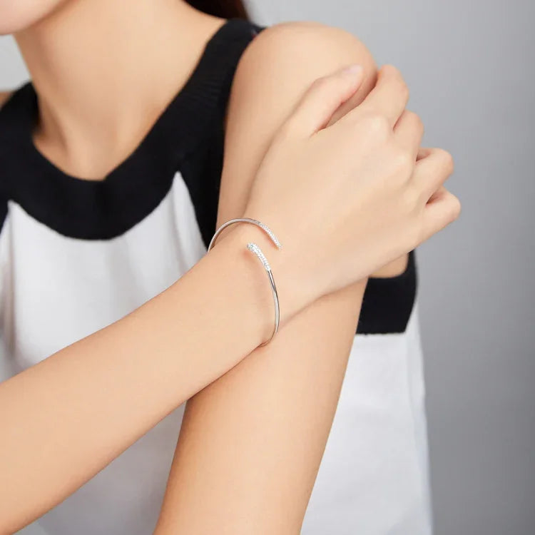 กำไลข้อมือเปิดรูปงูเงินสเตอร์ลิง S925 เครื่องประดับผู้หญิง รูปงู