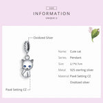 จี้แมวน่ารักเงินสเตอร์ลิง S925 สำหรับทำสร้อยข้อมือ สร้อยคอ อุปกรณ์เสริม, แมว