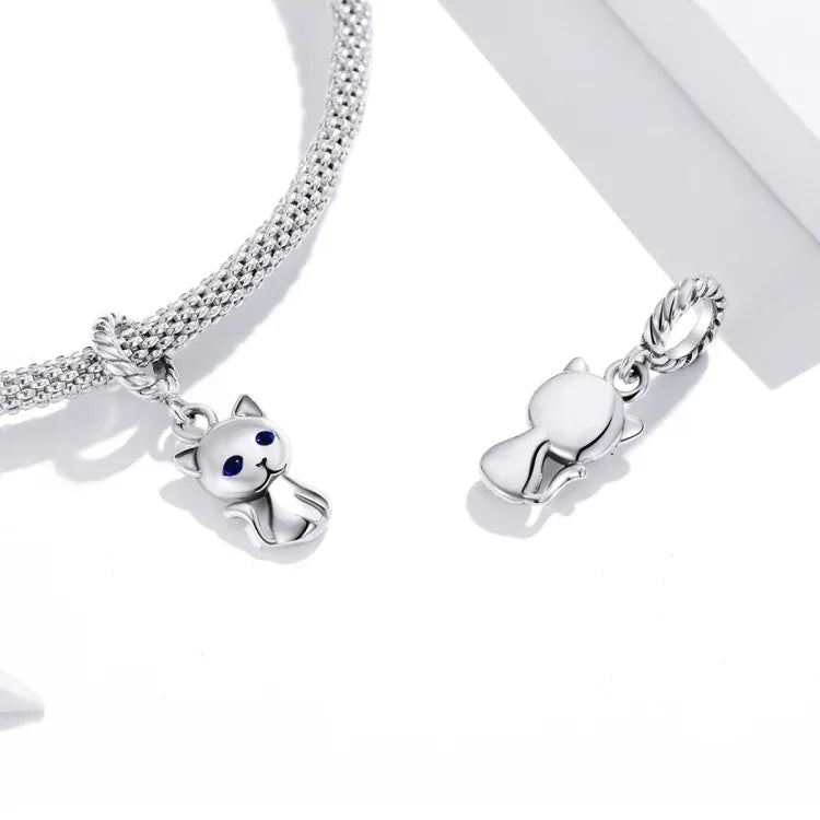 จี้แมวน่ารักเงินสเตอร์ลิง S925 สำหรับทำสร้อยข้อมือ สร้อยคอ อุปกรณ์เสริม, แมว