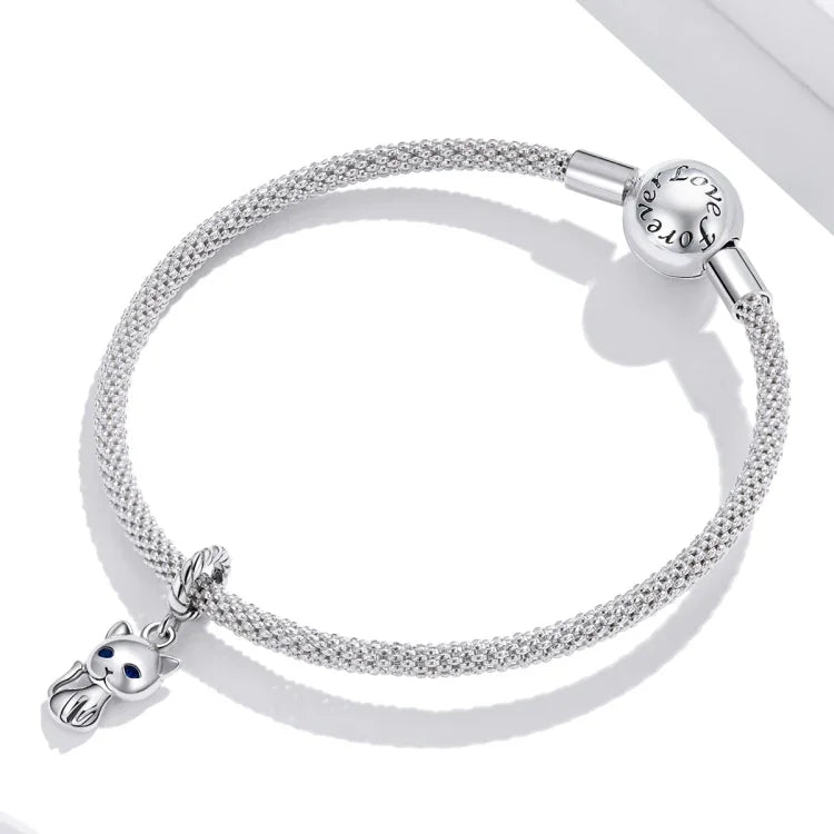 จี้แมวน่ารักเงินสเตอร์ลิง S925 สำหรับทำสร้อยข้อมือ สร้อยคอ อุปกรณ์เสริม, แมว