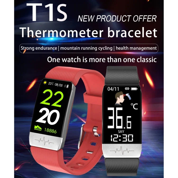 T1S สายรัดข้อมืออัจฉริยะหน้าจอ 1.14 นิ้ว กันน้ำมาตรฐาน IP67 รองรับการตรวจวัดออกซิเจนในเลือด / ตรวจวัดอุณหภูมิร่างกาย / ตรวจวัดอัตราการเต้นของหัวใจ