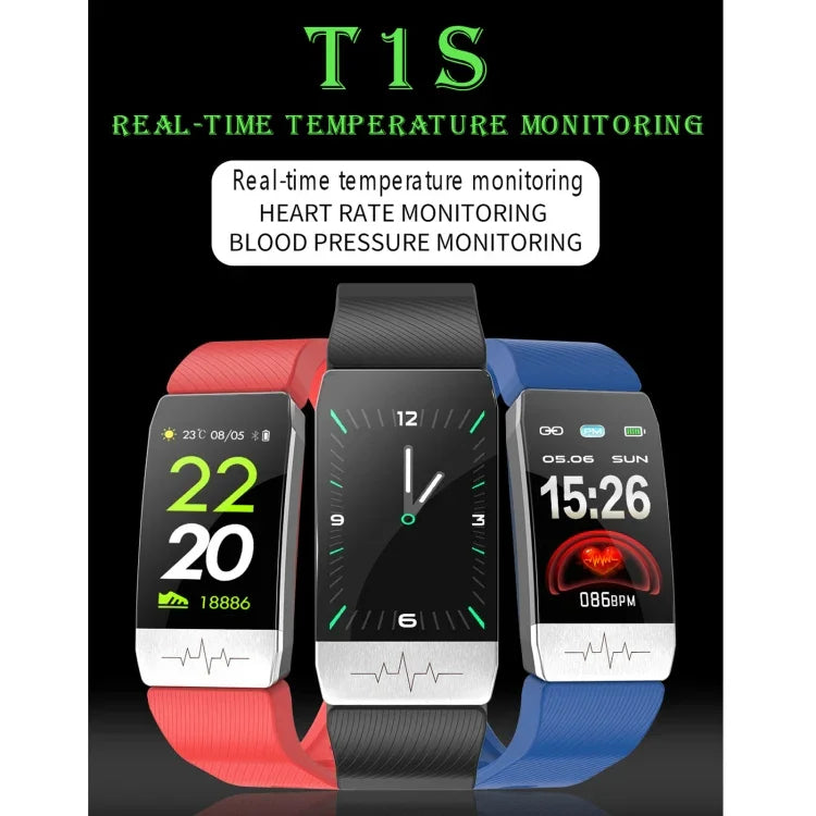 T1S สายรัดข้อมืออัจฉริยะหน้าจอ 1.14 นิ้ว กันน้ำมาตรฐาน IP67 รองรับการตรวจวัดออกซิเจนในเลือด / ตรวจวัดอุณหภูมิร่างกาย / ตรวจวัดอัตราการเต้นของหัวใจ