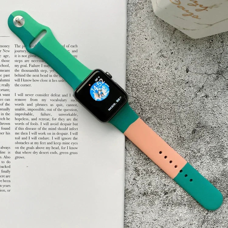 Silicone Color Matching Replacement Watchbands For Apple Watch Series 6 & SE & 5 & 4 40mm / 3 & 2 & 1 38mm, For Apple Watch 40mm/38mm(Black+Red+White), For Apple Watch 40mm/38mm(Red+White+Black), For Apple Watch 40mm/38mm(Light Blue+Dark Blue+Yellow)  ...