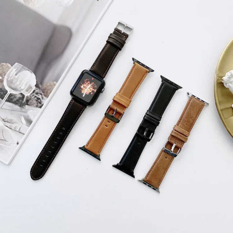 สายรัดนาฬิกาหนังลายผิวม้าบ้า + ลายผิวเรียบสำหรับ Apple Watch Series 6 & SE & 5 & 4 ขนาด 40 มม. / 3 & 2 & 1 ขนาด 38 มม., สำหรับ Apple Watch Series 7 ขนาด 41 มม. / 6 & SE & 5 & 4 ขนาด 40 มม. / 3 & 2 & 1 ขนาด 38 มม.