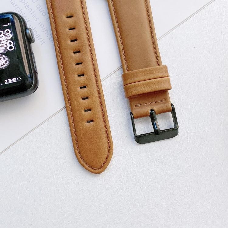 สายรัดนาฬิกาหนังลายผิวม้าบ้า + ลายผิวเรียบสำหรับ Apple Watch Series 6 & SE & 5 & 4 ขนาด 40 มม. / 3 & 2 & 1 ขนาด 38 มม., สำหรับ Apple Watch Series 7 ขนาด 41 มม. / 6 & SE & 5 & 4 ขนาด 40 มม. / 3 & 2 & 1 ขนาด 38 มม.