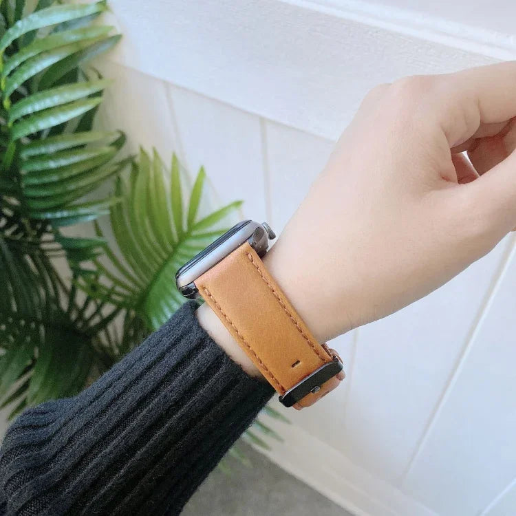 สายรัดนาฬิกาหนังลายผิวม้าบ้า + ลายผิวเรียบสำหรับ Apple Watch Series 6 & SE & 5 & 4 ขนาด 40 มม. / 3 & 2 & 1 ขนาด 38 มม., สำหรับ Apple Watch Series 7 ขนาด 41 มม. / 6 & SE & 5 & 4 ขนาด 40 มม. / 3 & 2 & 1 ขนาด 38 มม.