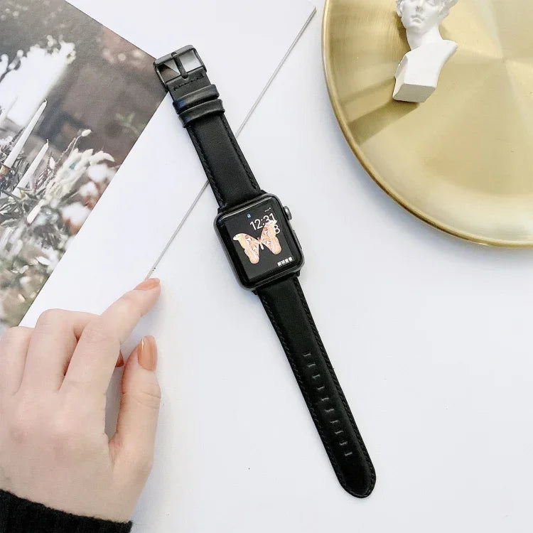 สายรัดนาฬิกาหนังลายผิวม้าบ้า + ลายผิวเรียบสำหรับ Apple Watch Series 6 & SE & 5 & 4 ขนาด 40 มม. / 3 & 2 & 1 ขนาด 38 มม., สำหรับ Apple Watch Series 7 ขนาด 41 มม. / 6 & SE & 5 & 4 ขนาด 40 มม. / 3 & 2 & 1 ขนาด 38 มม.