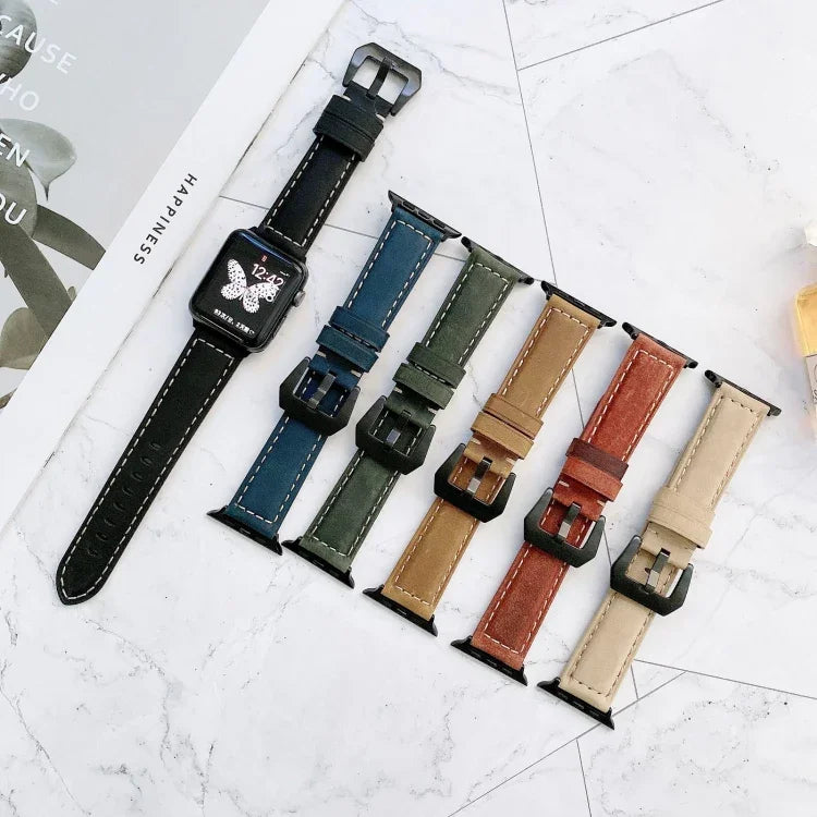 สายรัดนาฬิกาหนังหัวเข็มขัดใหญ่สำหรับ Apple Watch Series 6 & SE & 5 & 4 ขนาด 44 มม. / 3 & 2 & 1 ขนาด 42 มม., สำหรับ Apple Watch Ultra ขนาด 49 มม. / Series 8&7 ขนาด 45 มม. / SE 2&6&SE&5&4 ขนาด 44 มม. / 3&2&1 ขนาด 42 มม.