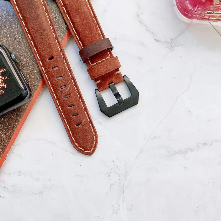 สายรัดนาฬิกาหนังหัวเข็มขัดใหญ่สำหรับ Apple Watch Series 6 & SE & 5 & 4 ขนาด 44 มม. / 3 & 2 & 1 ขนาด 42 มม., สำหรับ Apple Watch Ultra ขนาด 49 มม. / Series 8&7 ขนาด 45 มม. / SE 2&6&SE&5&4 ขนาด 44 มม. / 3&2&1 ขนาด 42 มม.
