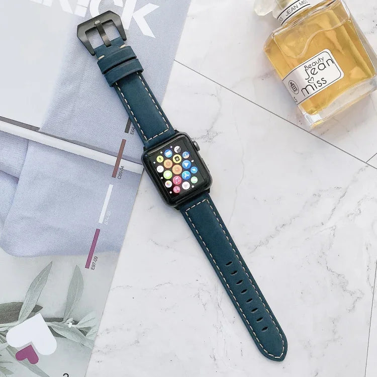 สายรัดนาฬิกาหนังหัวเข็มขัดใหญ่สำหรับ Apple Watch Series 6 & SE & 5 & 4 ขนาด 44 มม. / 3 & 2 & 1 ขนาด 42 มม., สำหรับ Apple Watch Ultra ขนาด 49 มม. / Series 8&7 ขนาด 45 มม. / SE 2&6&SE&5&4 ขนาด 44 มม. / 3&2&1 ขนาด 42 มม.