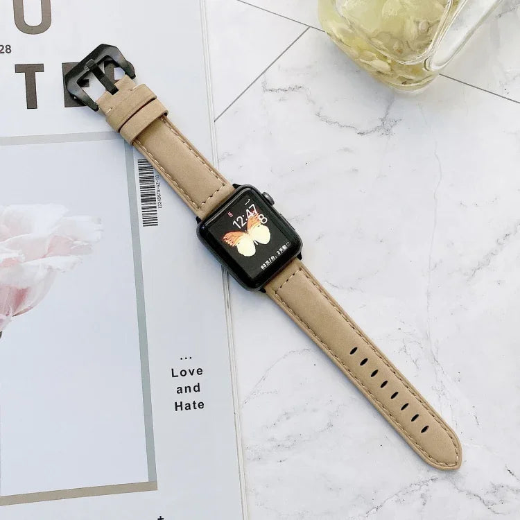 สายรัดนาฬิกาหนังหัวเข็มขัดใหญ่สำหรับ Apple Watch Series 6 & SE & 5 & 4 ขนาด 44 มม. / 3 & 2 & 1 ขนาด 42 มม., สำหรับ Apple Watch Ultra ขนาด 49 มม. / Series 8&7 ขนาด 45 มม. / SE 2&6&SE&5&4 ขนาด 44 มม. / 3&2&1 ขนาด 42 มม.