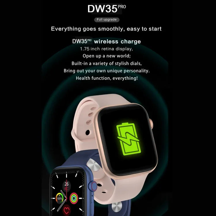 DW35PRO สมาร์ตวอทช์หน้าจอสี 1.75 นิ้ว กันน้ำมาตรฐาน IPX7 รองรับการรับสายและปฏิเสธสายบลูทูธ / ตรวจวัดการนอนหลับ / ตรวจวัดอัตราการเต้นของหัวใจ สไตล์: สายเหล็ก, สายเหล็ก(โรสโกลด์), สายเหล็ก(สีน้ำเงิน), สายเหล็ก(สีเงิน), สายเหล็ก(สีดำ)