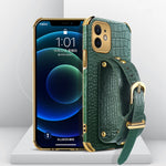 Electroplated TPU Crocodile Pattern Leather Case with Wrist Strap, For iPhone 12 mini, For iPhone 12, For iPhone 12 Pro, For iPhone 12 Pro Max