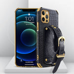 Electroplated TPU Crocodile Pattern Leather Case with Wrist Strap, For iPhone 12 mini, For iPhone 12, For iPhone 12 Pro, For iPhone 12 Pro Max