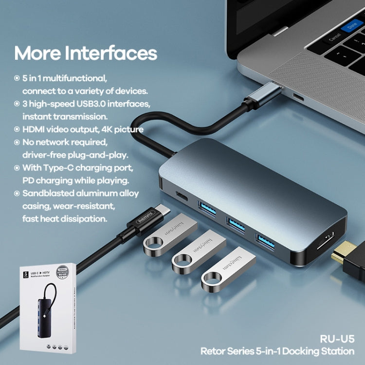 แท่นเชื่อมต่อ Remax RU-U5 5-in-1 Type-C / USB-C อเนกประสงค์