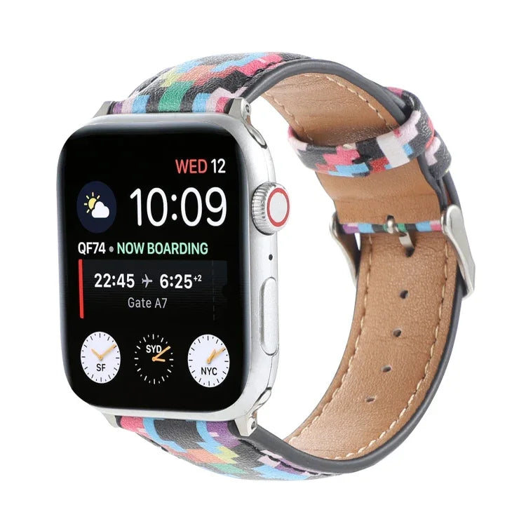 สายหนังพิมพ์ลายสไตล์ชาติพันธุ์หินอ่อน สำหรับ Apple Watch Series 6 & SE &, 5 & 4 ขนาด 44 มม. / 3 & 2 & 1 ขนาด 42 มม., 5 & 4 ขนาด 40 มม. / 3 & 2 & 1 ขนาด 38 มม.