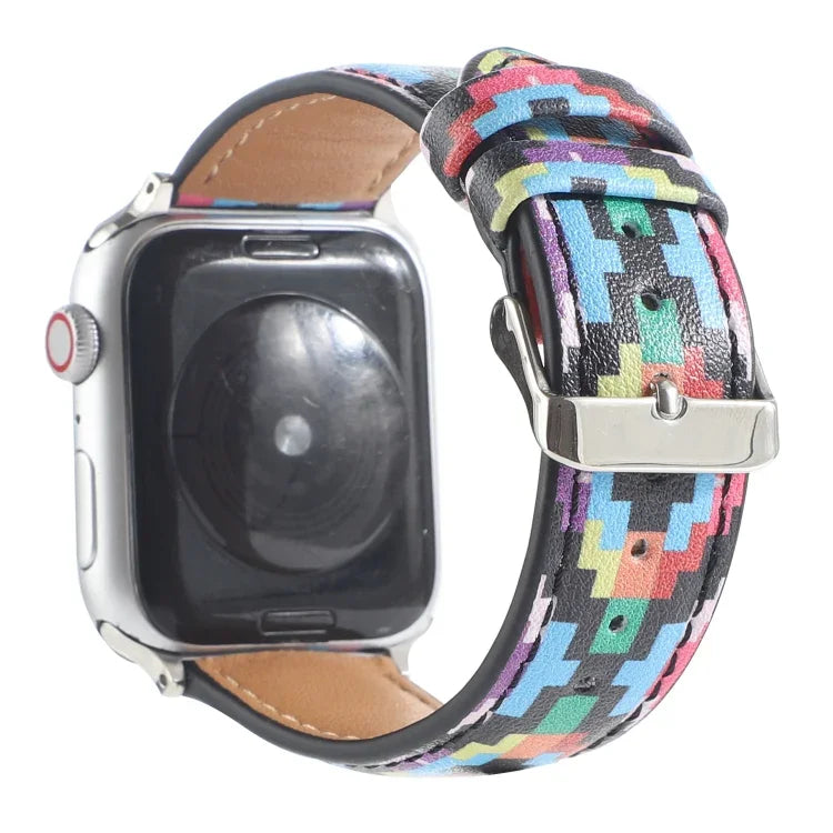 สายหนังพิมพ์ลายสไตล์ชาติพันธุ์หินอ่อน สำหรับ Apple Watch Series 6 & SE &, 5 & 4 ขนาด 44 มม. / 3 & 2 & 1 ขนาด 42 มม., 5 & 4 ขนาด 40 มม. / 3 & 2 & 1 ขนาด 38 มม.