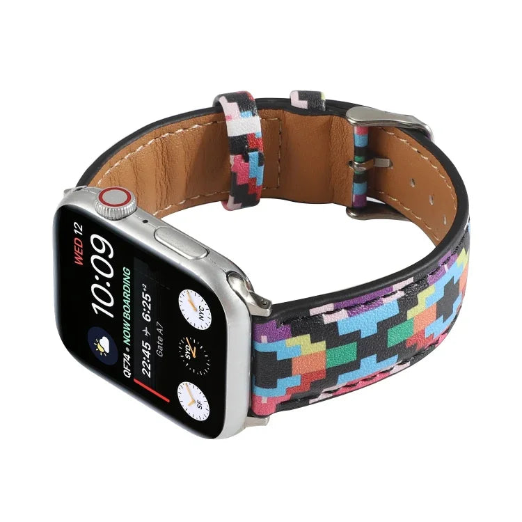 สายหนังพิมพ์ลายสไตล์ชาติพันธุ์หินอ่อน สำหรับ Apple Watch Series 6 & SE &, 5 & 4 ขนาด 44 มม. / 3 & 2 & 1 ขนาด 42 มม., 5 & 4 ขนาด 40 มม. / 3 & 2 & 1 ขนาด 38 มม.