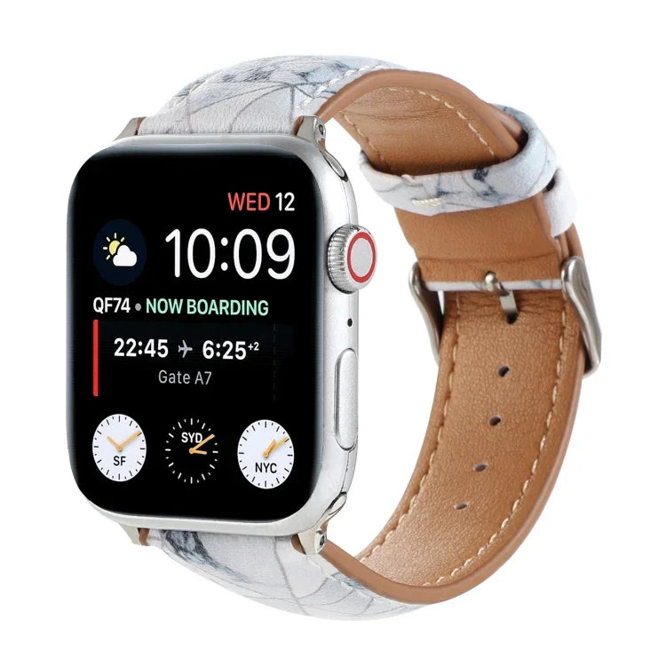 สายหนังพิมพ์ลายสไตล์ชาติพันธุ์หินอ่อน สำหรับ Apple Watch Series 6 & SE &, 5 & 4 ขนาด 44 มม. / 3 & 2 & 1 ขนาด 42 มม., 5 & 4 ขนาด 40 มม. / 3 & 2 & 1 ขนาด 38 มม.