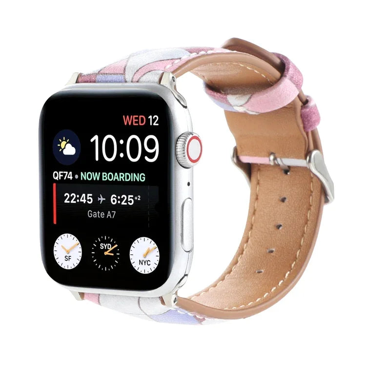 สายหนังพิมพ์ลายสไตล์ชาติพันธุ์หินอ่อน สำหรับ Apple Watch Series 6 & SE &, 5 & 4 ขนาด 44 มม. / 3 & 2 & 1 ขนาด 42 มม., 5 & 4 ขนาด 40 มม. / 3 & 2 & 1 ขนาด 38 มม.