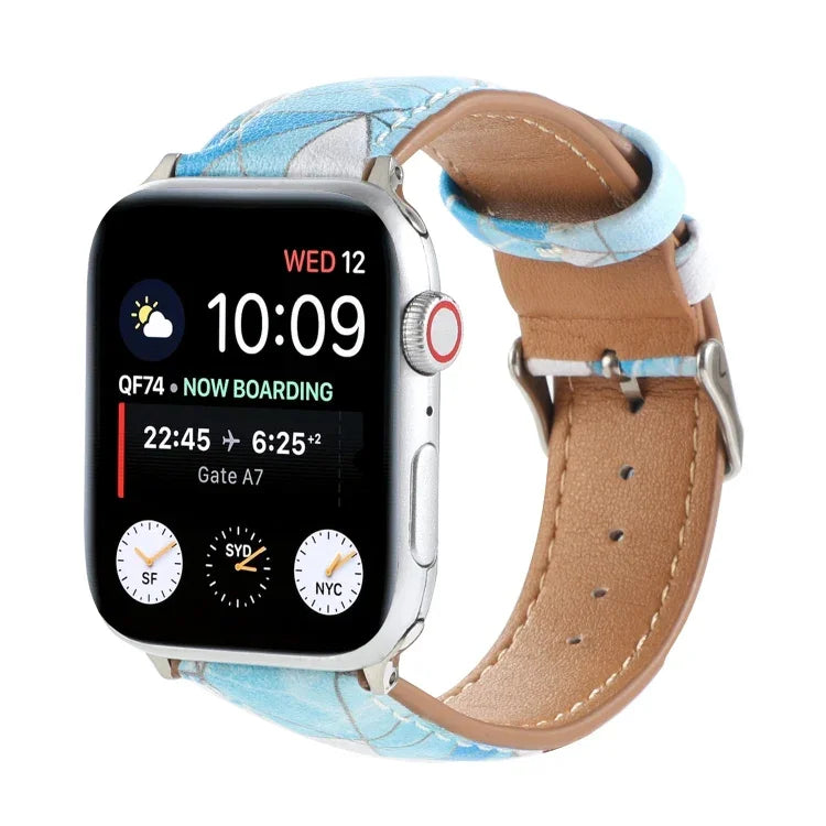 สายหนังพิมพ์ลายสไตล์ชาติพันธุ์หินอ่อน สำหรับ Apple Watch Series 6 & SE &, 5 & 4 ขนาด 44 มม. / 3 & 2 & 1 ขนาด 42 มม., 5 & 4 ขนาด 40 มม. / 3 & 2 & 1 ขนาด 38 มม.