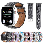 สายหนังพิมพ์ลายสไตล์ชาติพันธุ์หินอ่อน สำหรับ Apple Watch Series 6 & SE &, 5 & 4 ขนาด 44 มม. / 3 & 2 & 1 ขนาด 42 มม., 5 & 4 ขนาด 40 มม. / 3 & 2 & 1 ขนาด 38 มม.