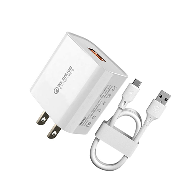 WK WP-U57 Max ที่ชาร์จเร็วสูงสุด 18W QC3.0 + สายข้อมูล USB เป็น 8 Pin, ปลั๊ก US, ปลั๊ก EU